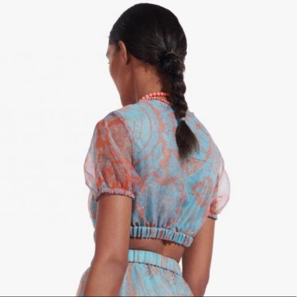 STAUD OUTFIT - FRIEZE TOP & MATTIA SKIRT in FLORAL WAVE TURQUOISE - Picture 3 of 6